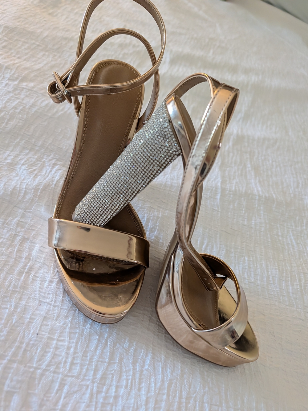 ASOS Metallic Rose Gold Crystal-Trim Platform Sandals